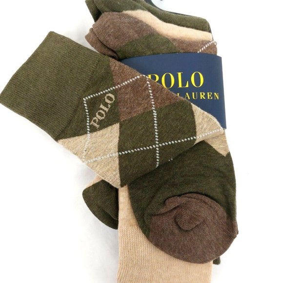 Polo Ralph Lauren 3-Pack Classic Argyle Dress Socks Khaki Olive Green Br… - Picture 3 of 8